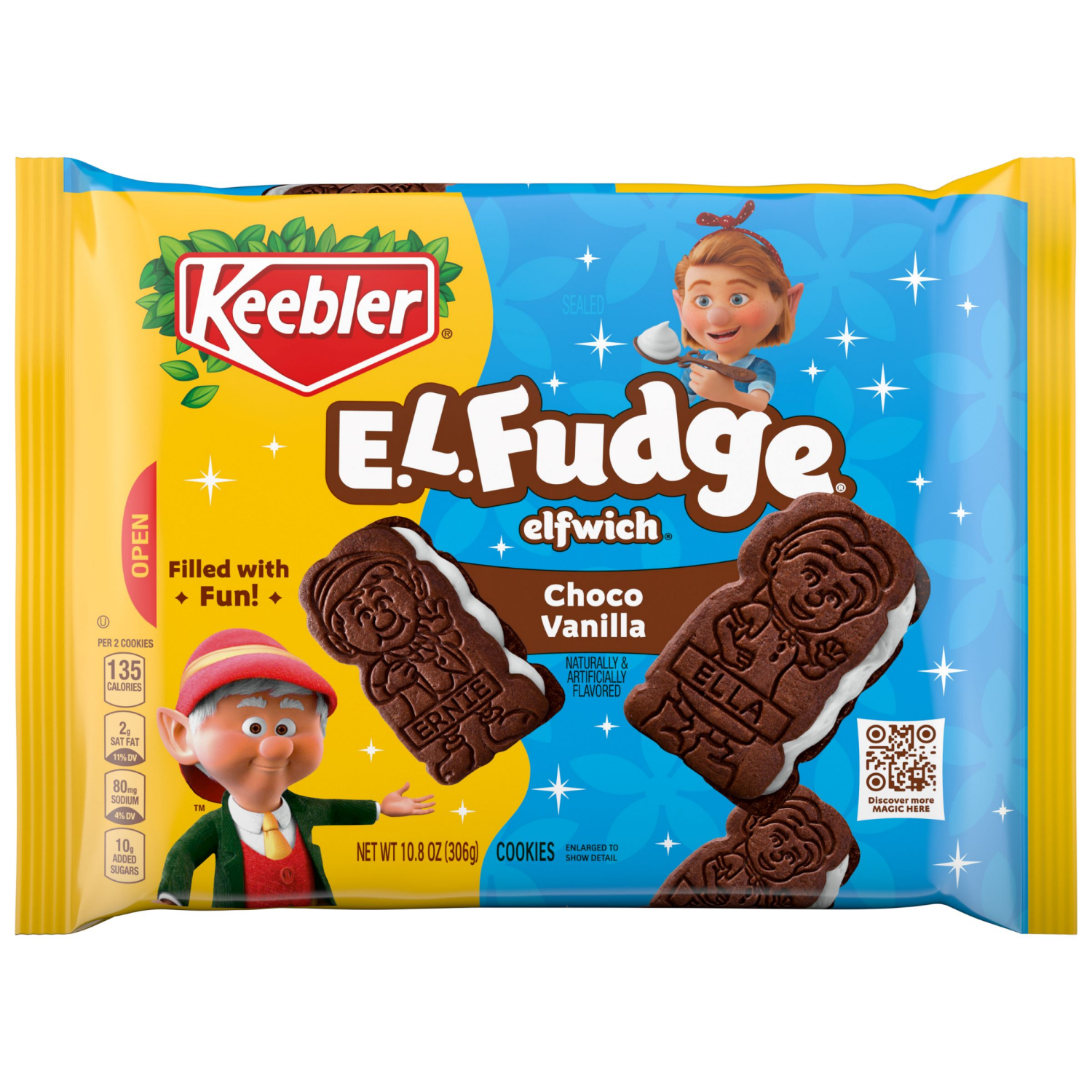 slide 1 of 2, Keebler® E.L. Fudge® Elfwich® Choco Vanilla Sandwich Cookies, 10.8 oz