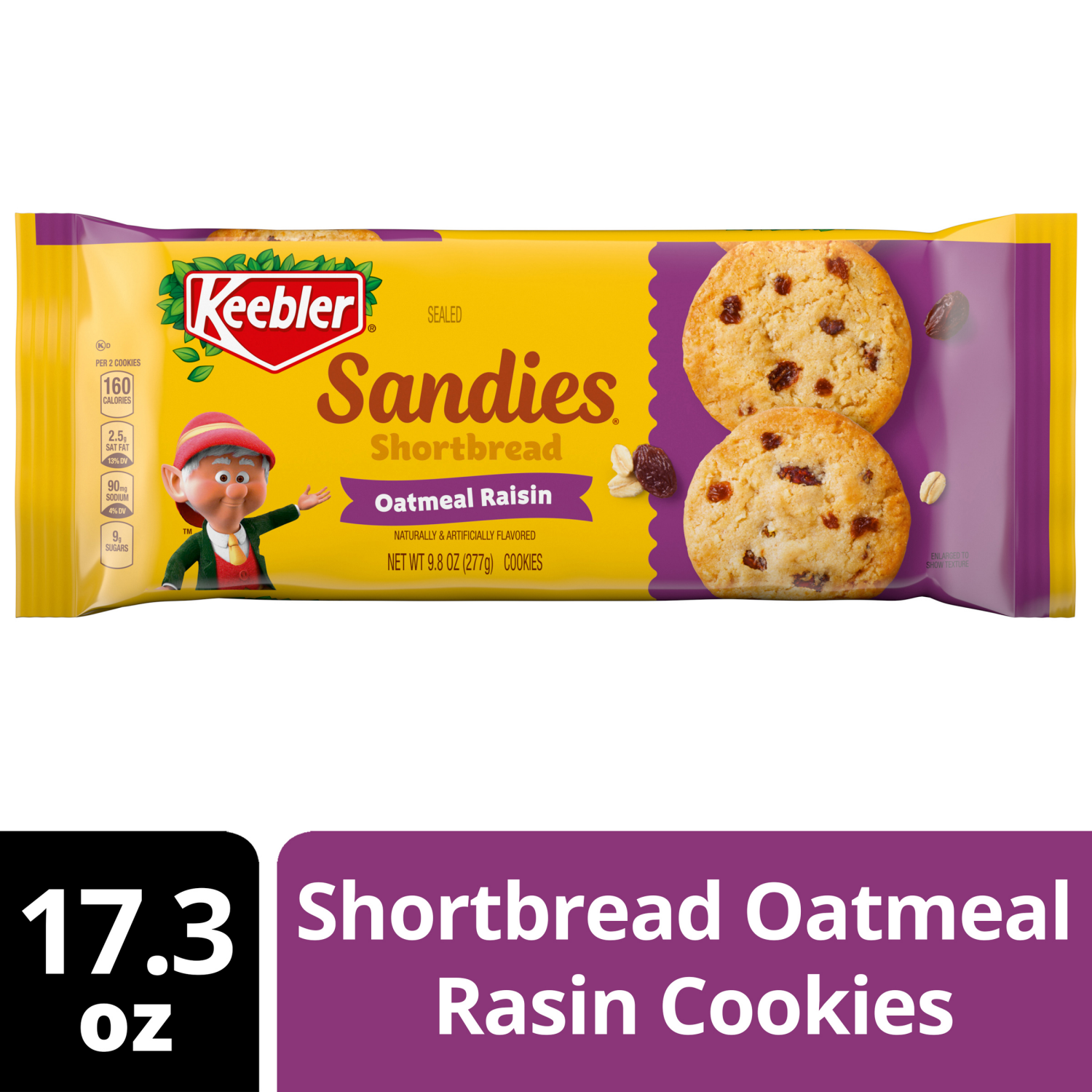 slide 1 of 4, Keebler Sandies Shortbread Oatmeal Raisin 9.8Oz, 9.8 oz