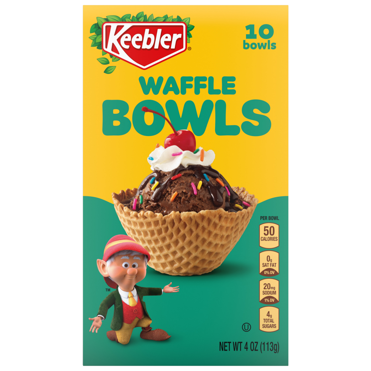 slide 1 of 1, KEEBLER Waffle Bowls 10 count - 4oz / 113g, 10 ct