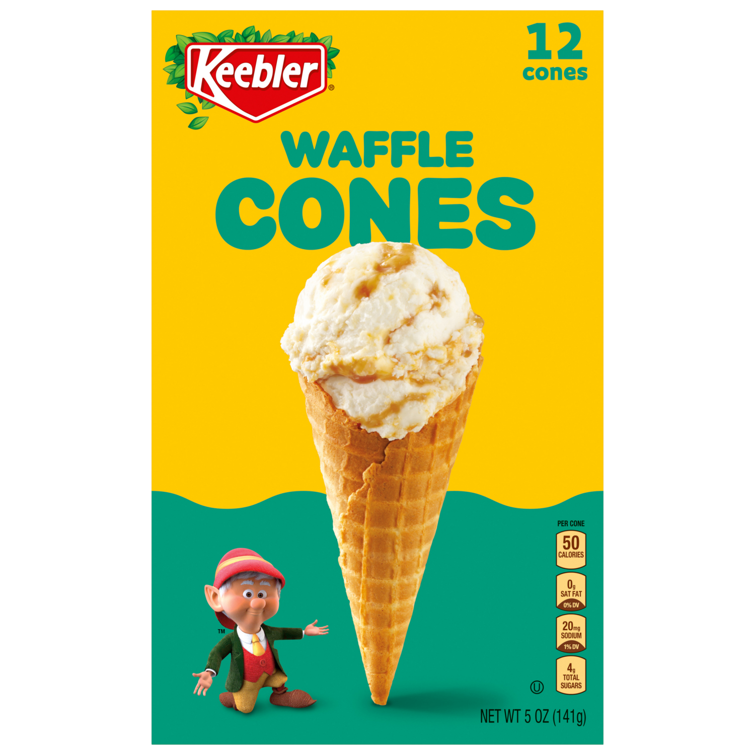 slide 1 of 7, KEEBLER Waffle Cones, 12count Cones, 5oz / 141g, 12 ct