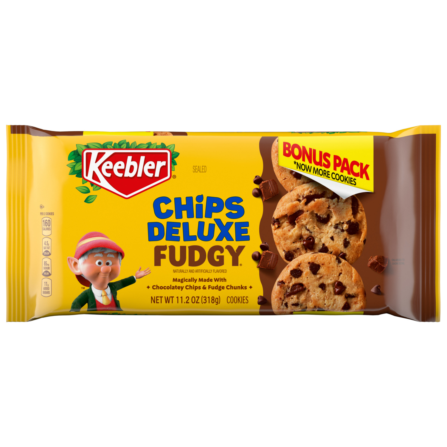 slide 1 of 2, KEEBLER Chips Deluxe, Fudgy Cookies made with chocolately chips and fudge chunks - 11.2oz / 318g Bonus Pack, 11.2 oz