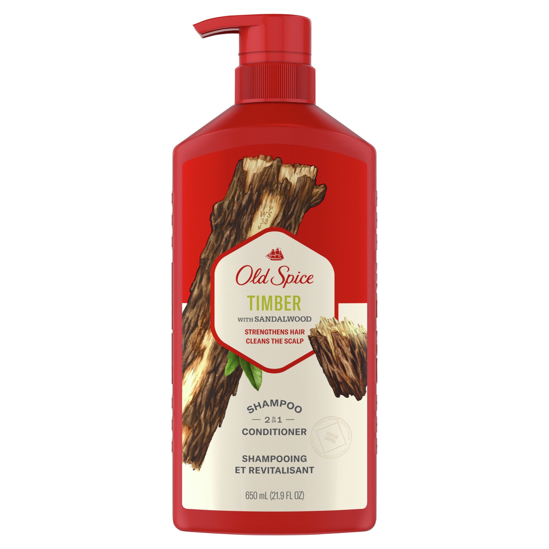 slide 1 of 1, Old Spice Shampoo & Conditioner 2 In 1 Timber With Sandalwood, 21.9 oz