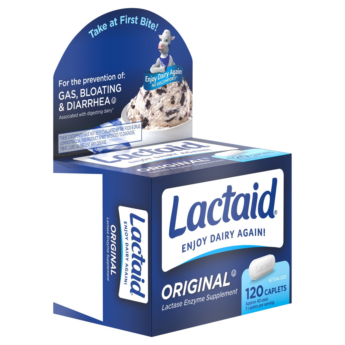 slide 7 of 7, Lactaid Original Strength Lactose Intolerance Relief Caplets with Natural Lactase Enzyme, Dietary Supplement to Help Prevent Gas, Bloating & Diarrhea Due to Lactose Sensitivity, 120 ct, 120 ct