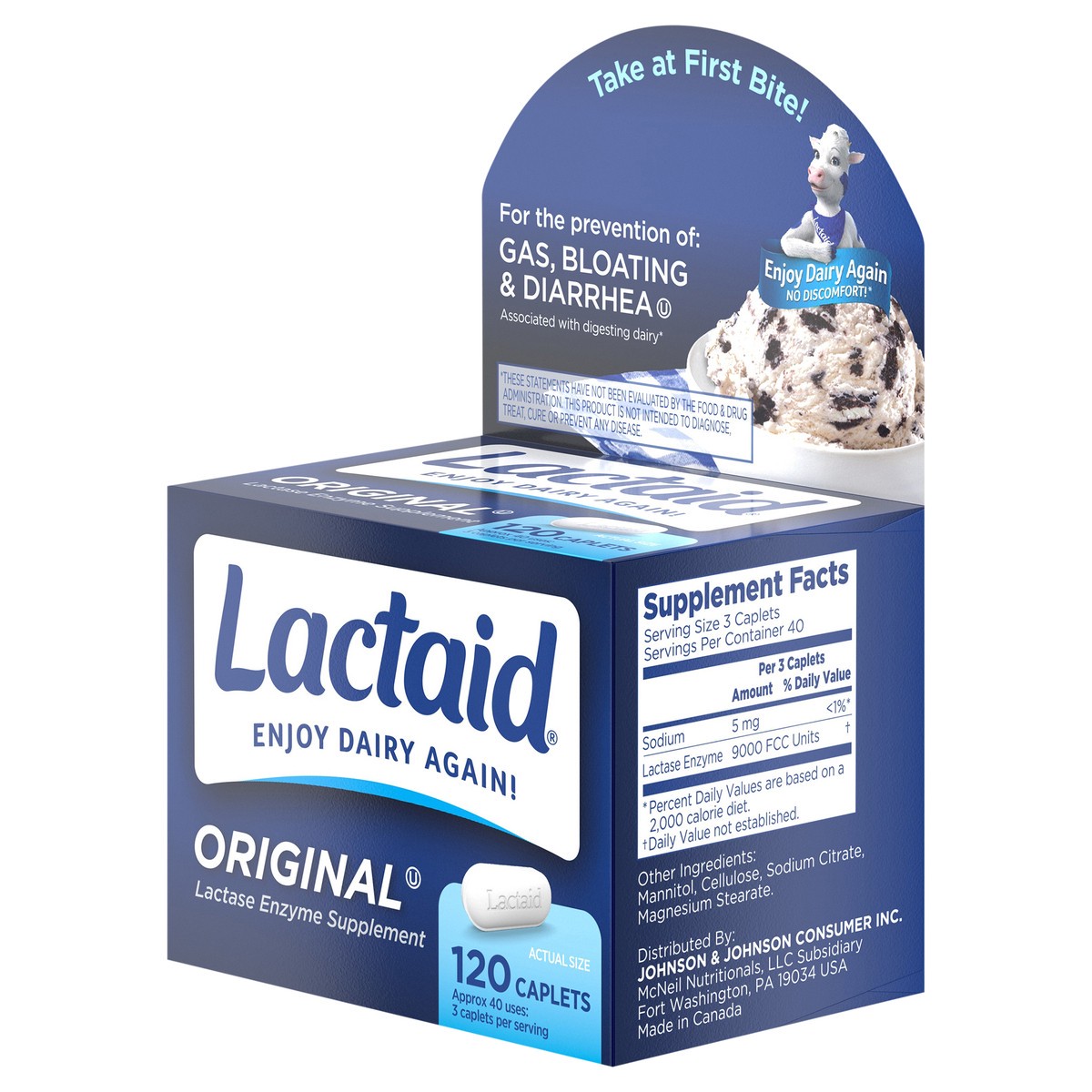 slide 2 of 7, Lactaid Original Strength Lactose Intolerance Relief Caplets with Natural Lactase Enzyme, Dietary Supplement to Help Prevent Gas, Bloating & Diarrhea Due to Lactose Sensitivity, 120 ct, 120 ct