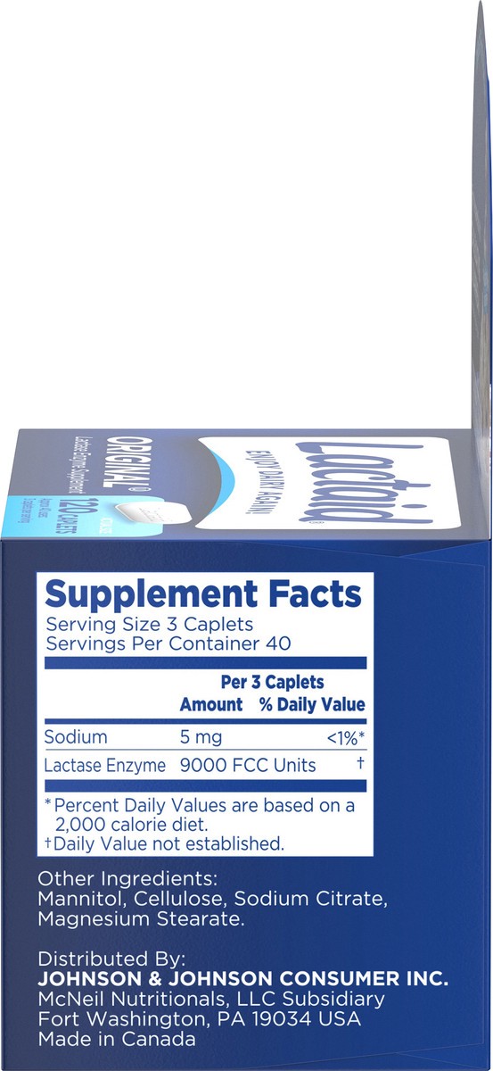slide 5 of 7, Lactaid Original Strength Lactose Intolerance Relief Caplets with Natural Lactase Enzyme, Dietary Supplement to Help Prevent Gas, Bloating & Diarrhea Due to Lactose Sensitivity, 120 ct, 120 ct