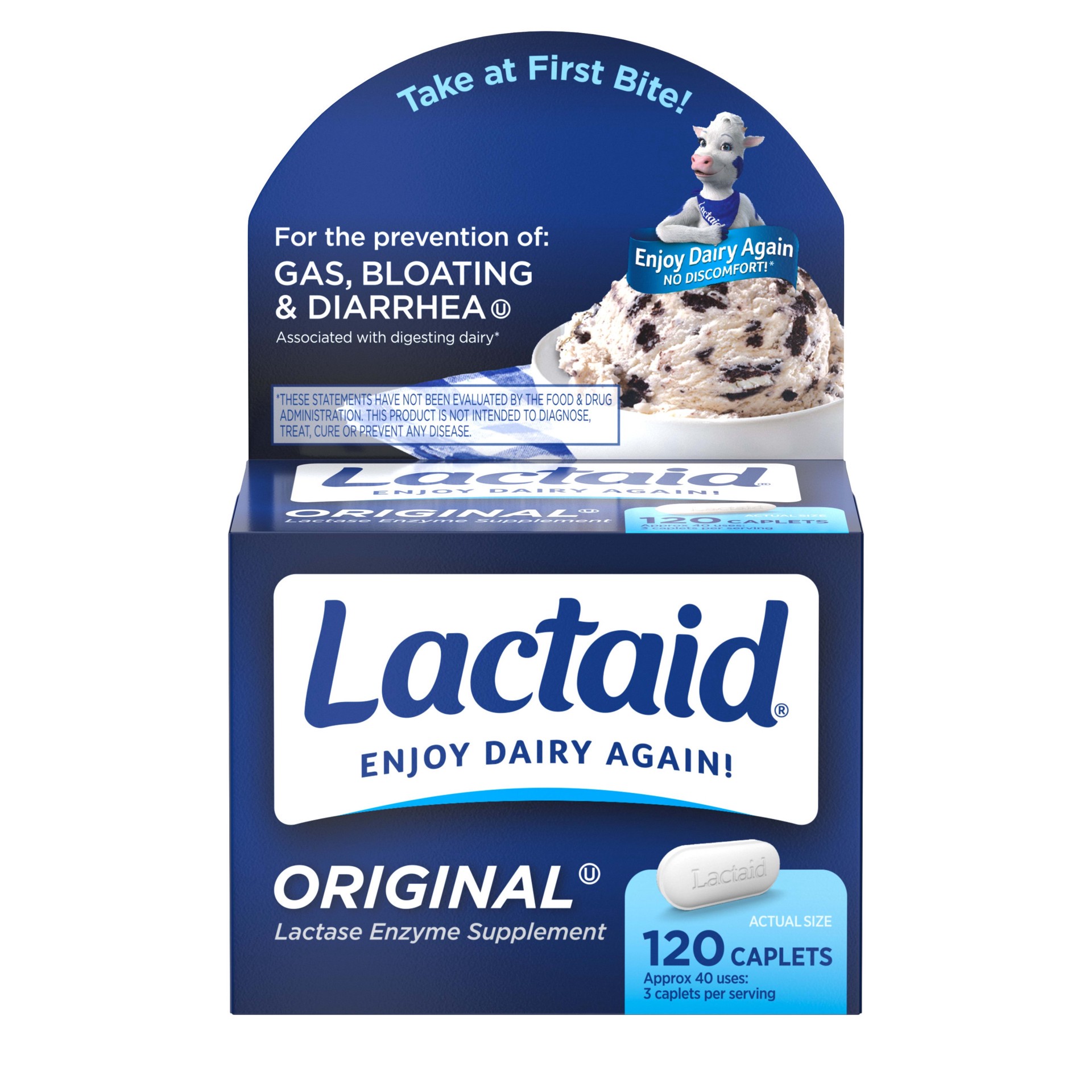 slide 1 of 7, Lactaid Original Strength Lactose Intolerance Relief Caplets with Natural Lactase Enzyme, Dietary Supplement to Help Prevent Gas, Bloating & Diarrhea Due to Lactose Sensitivity, 120 ct, 120 ct