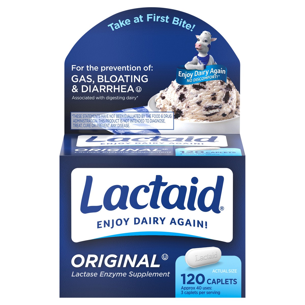 slide 1 of 7, Lactaid Original Strength Lactose Intolerance Relief Caplets with Natural Lactase Enzyme, Dietary Supplement to Help Prevent Gas, Bloating & Diarrhea Due to Lactose Sensitivity, 120 ct, 120 ct