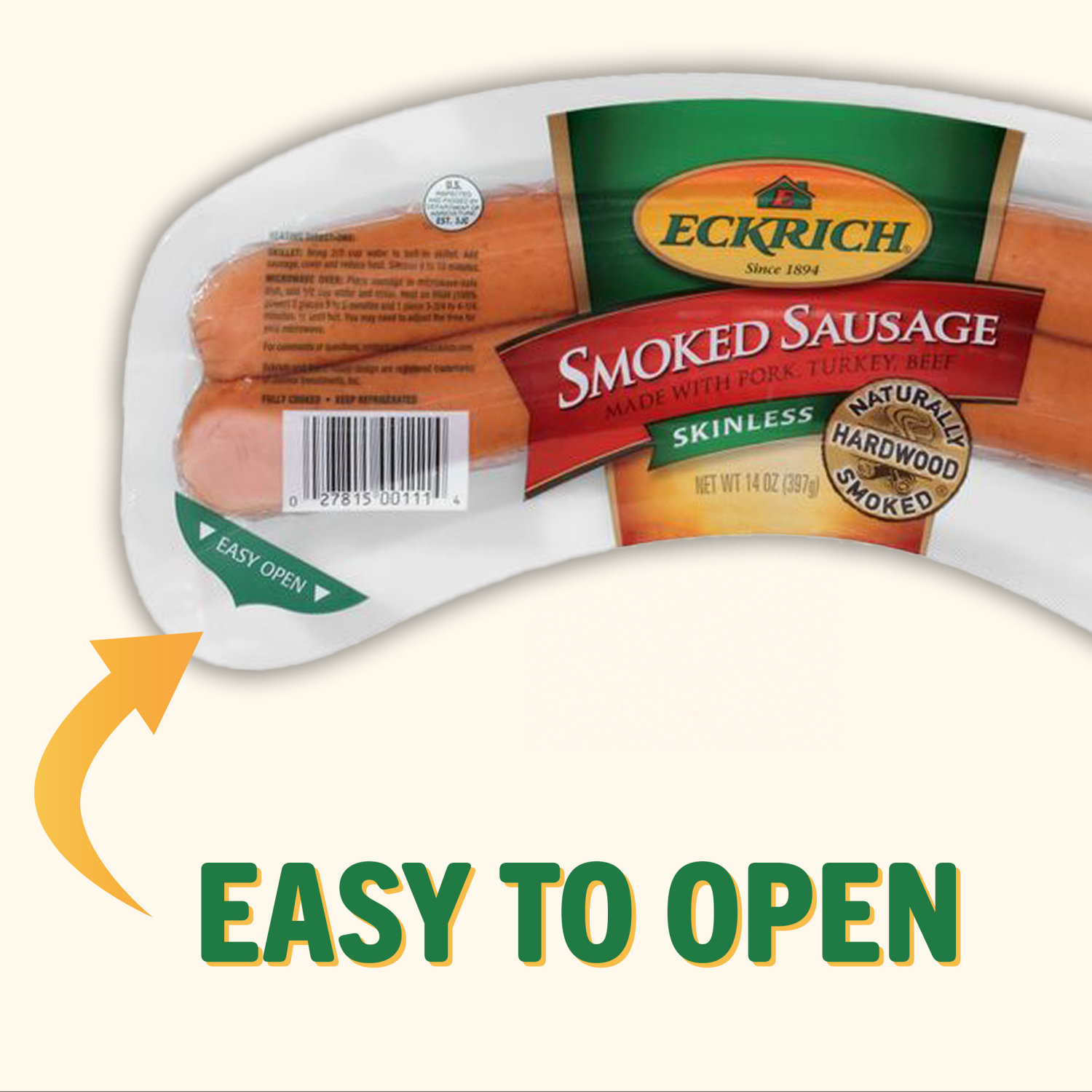 slide 4 of 4, Eckrich Skinless Smoked Sausage, 14 oz, 14 oz