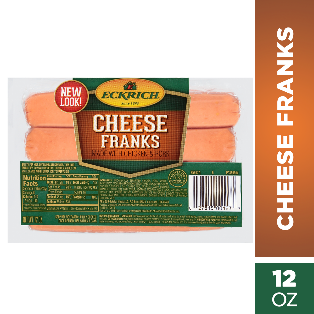 slide 1 of 1, Eckrich Cheese Franks, 12 oz, 12 oz