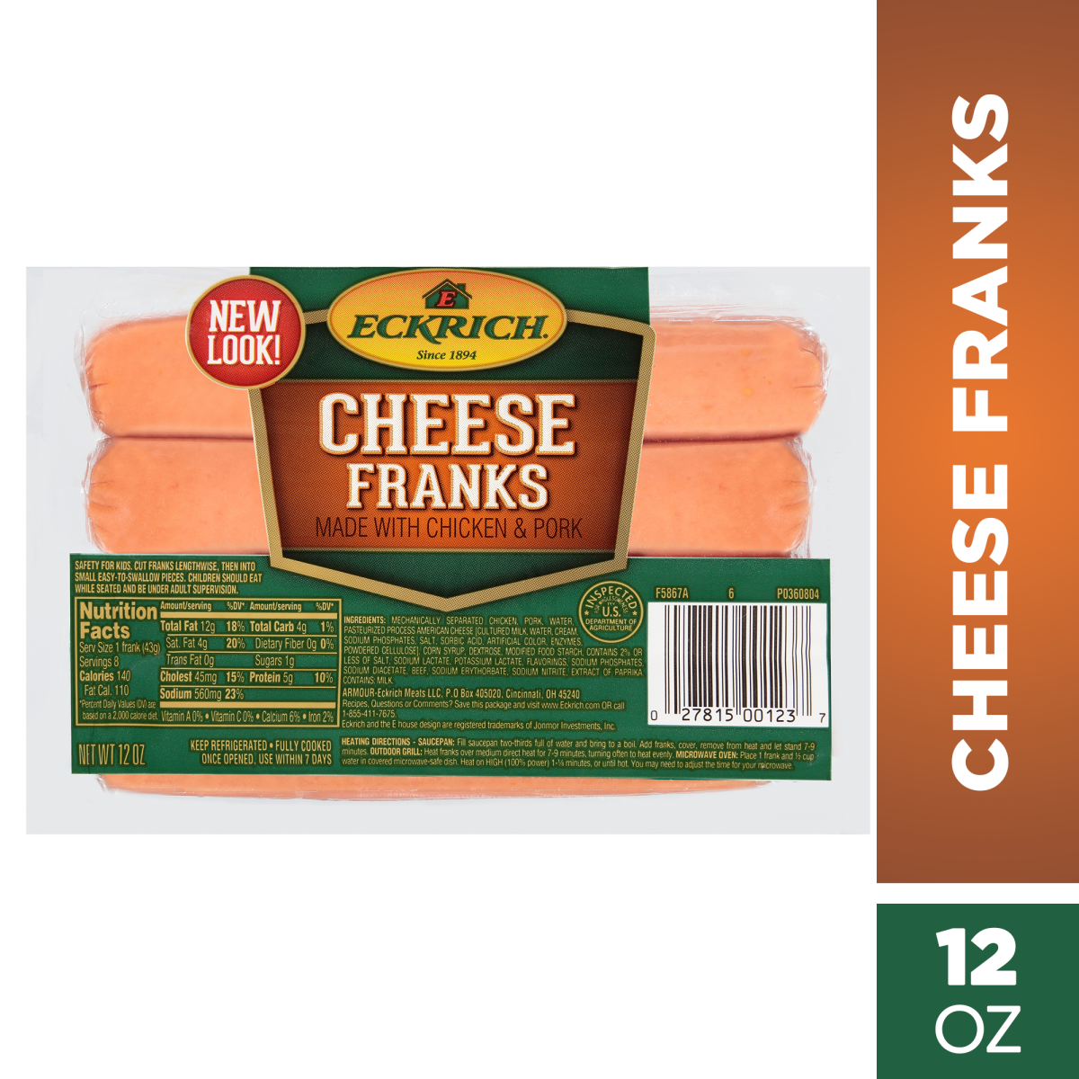 slide 1 of 29, Eckrich Cheese Franks, 12 oz, 12 oz