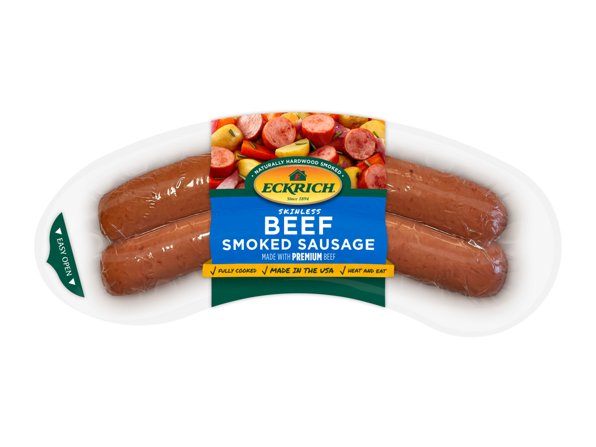 slide 1 of 29, Eckrich Beef Skinless Smoked Sausage, 10 oz, 10 oz