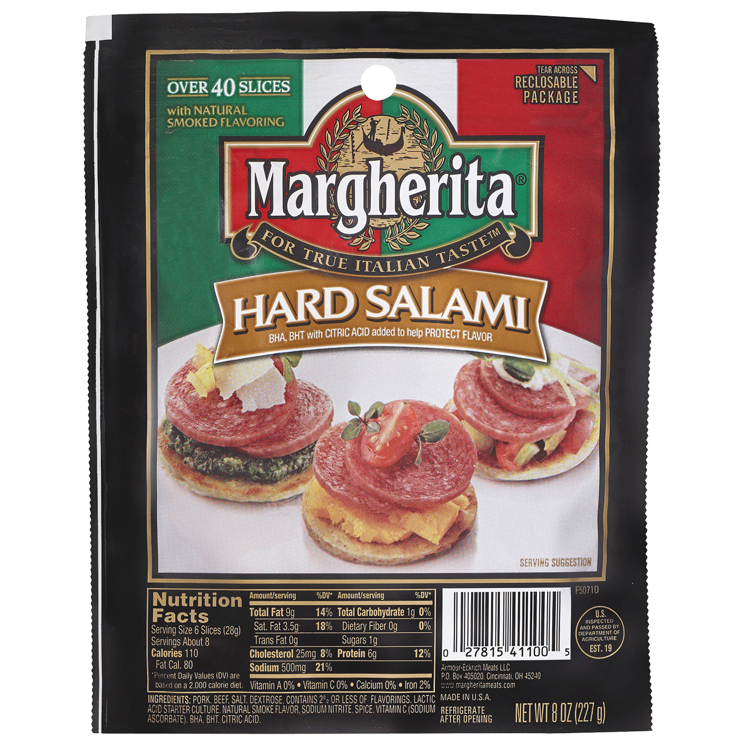 slide 1 of 1, Margherita Pre-Sliced Hard Salami, 8 oz, 8 oz
