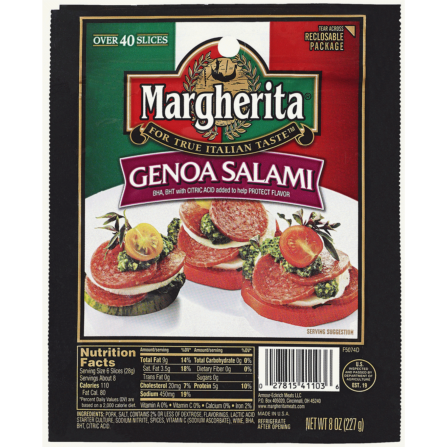 slide 1 of 1, Margherita Sliced Genoa Salami, 8 oz, 8 oz