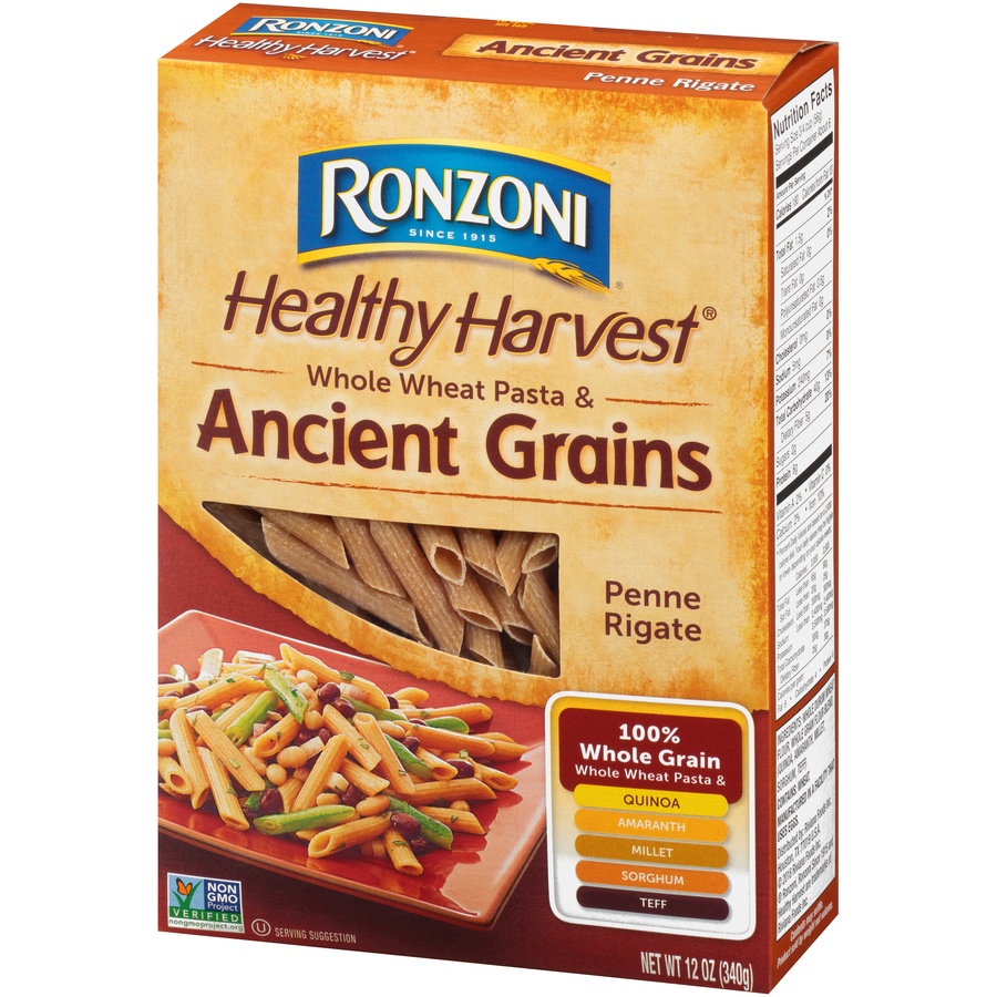 slide 3 of 8, Ronzoni Healthy Harvest Whole Wheat Pasta & Ancient Grains Penne Rigate, 12 oz