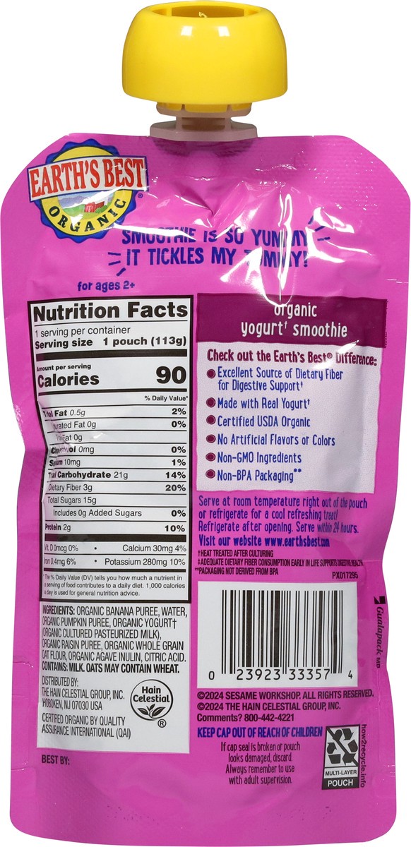 slide 13 of 13, Earth's Best Organic Kids Ages 2+ Digestive Support Banana Pumpkin Raisin Yogurt Smoothie 4 oz, 4 oz