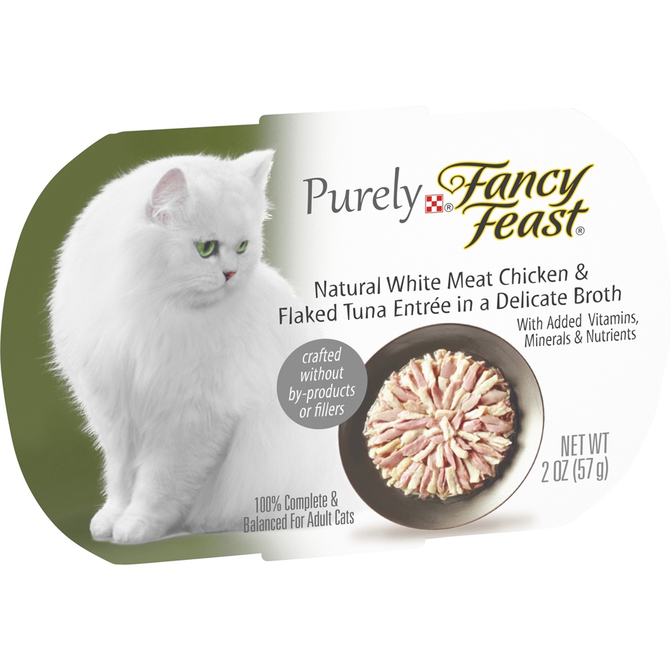 slide 9 of 9, Fancy Feast Purely Natural White Meat Chicken And Flaked Tuna Entree Wet Cat Food Tray, 2 oz