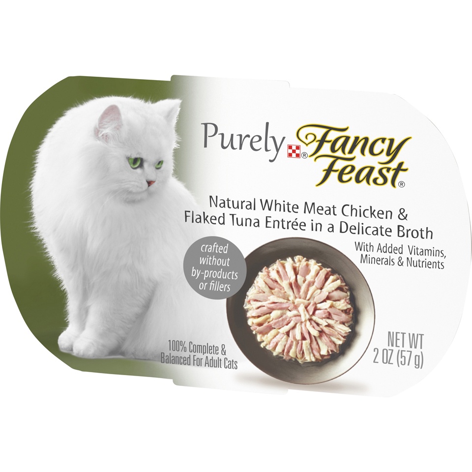 slide 7 of 9, Fancy Feast Purely Natural White Meat Chicken And Flaked Tuna Entree Wet Cat Food Tray, 2 oz