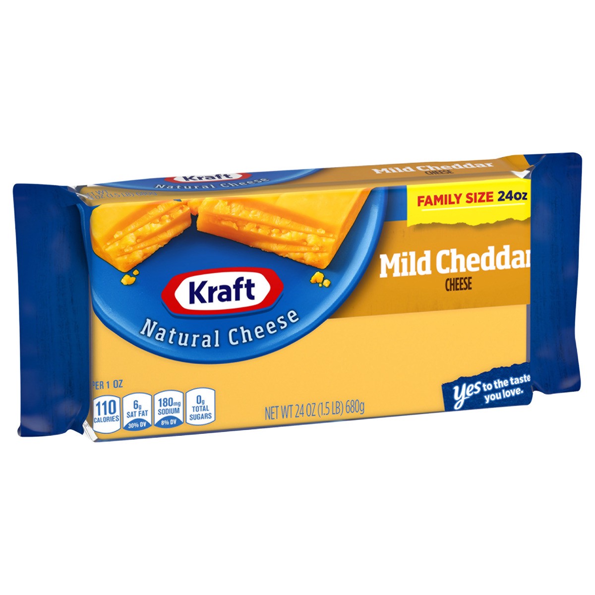 slide 2 of 8, Kraft Mild Cheddar Cheese Family Size Block, 24 oz