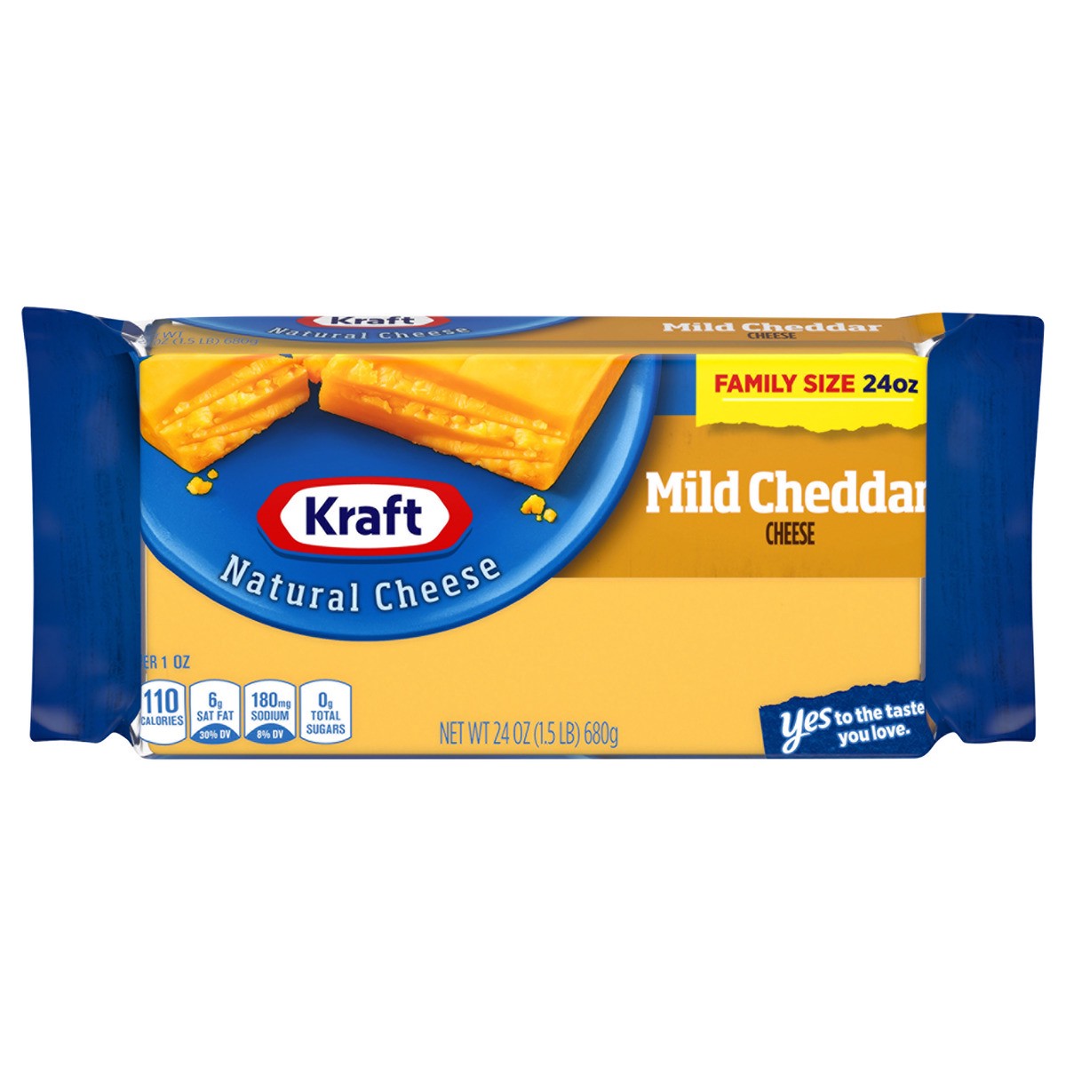 slide 1 of 8, Kraft Mild Cheddar Cheese Family Size Block, 24 oz
