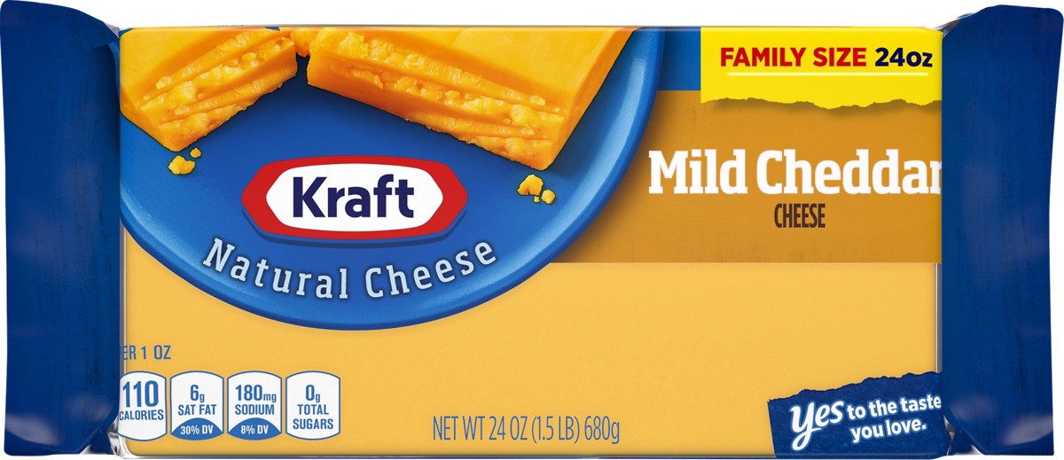 slide 7 of 8, Kraft Mild Cheddar Cheese Family Size Block, 24 oz