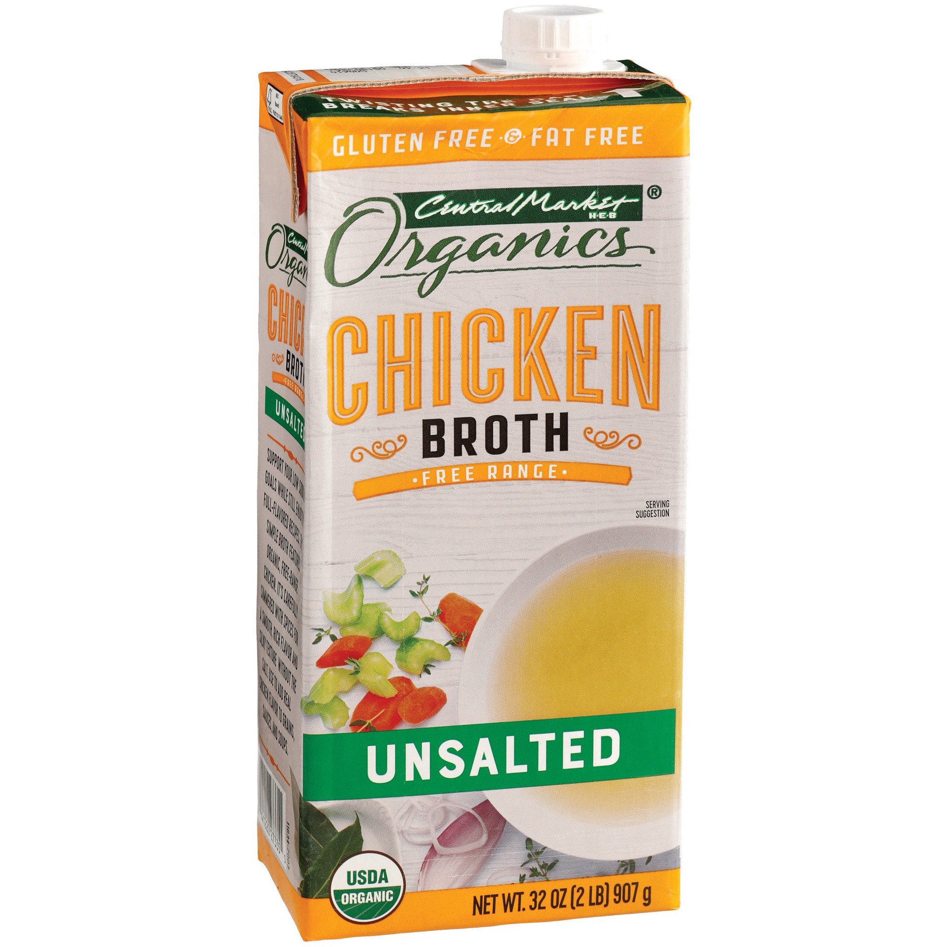 slide 1 of 1, Central Market Organics Unsalted Chicken Broth, 32 oz