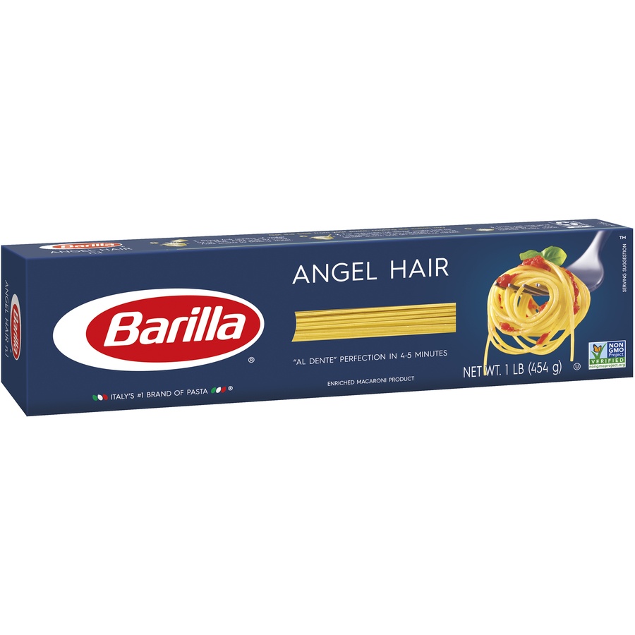 slide 5 of 8, Barilla Blue Box Angel Hair Non-GMO Certified & Kosher Pasta, 1 lb