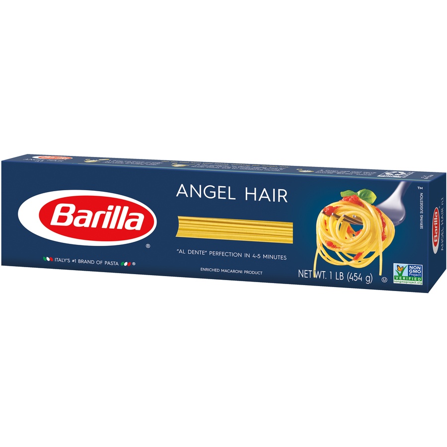 slide 6 of 8, Barilla Blue Box Angel Hair Non-GMO Certified & Kosher Pasta, 1 lb