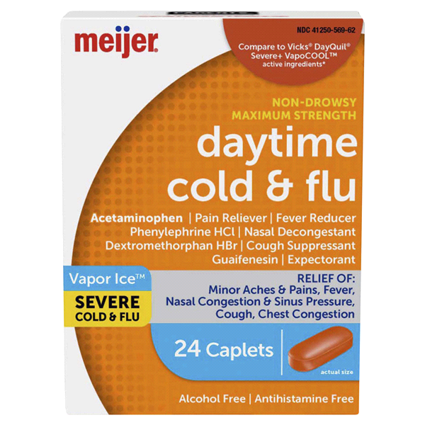 slide 1 of 1, Meijer Severe Daytime Cold & Flu Caplets, 24 ct