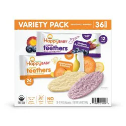Happy Baby Organics Organic Teethers Gluten Free Gentle Teething Wafers 2-Flavor Variety Pack 36-0.14 oz Packs