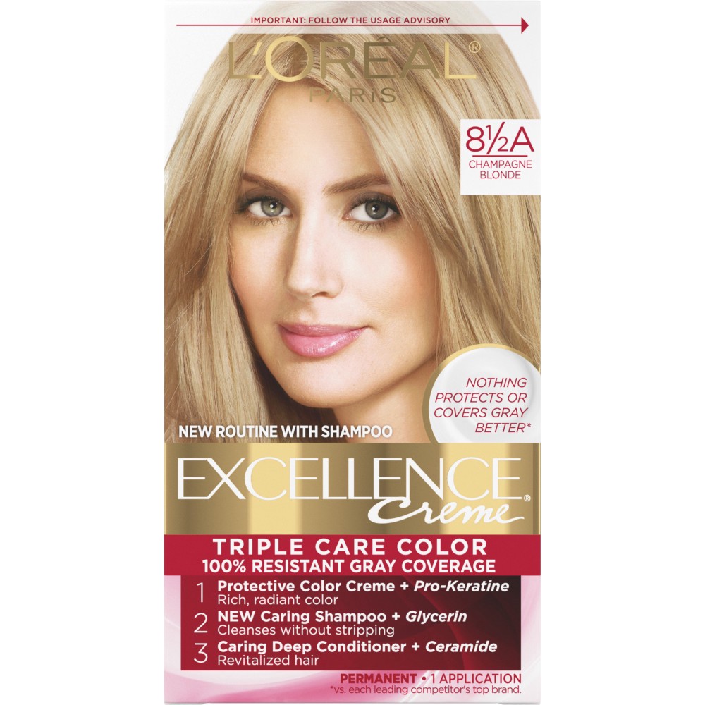 slide 1 of 7, L'Oréal Excellence Triple Protection Permanent Hair Color - 6.3 fl oz - 8.5A Champagne Blonde - 1 Kit, 1 ct