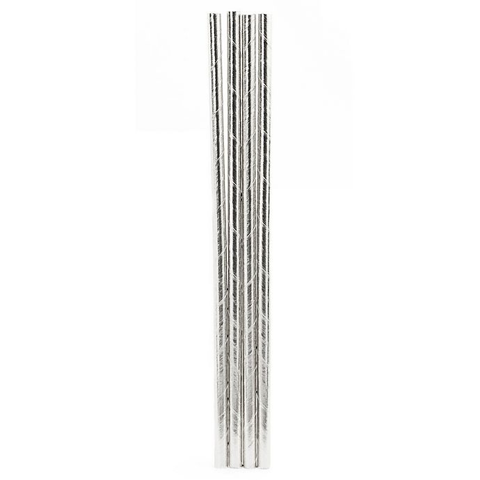 slide 1 of 3, Kikkerland Paper Straws - Silver, 144 ct