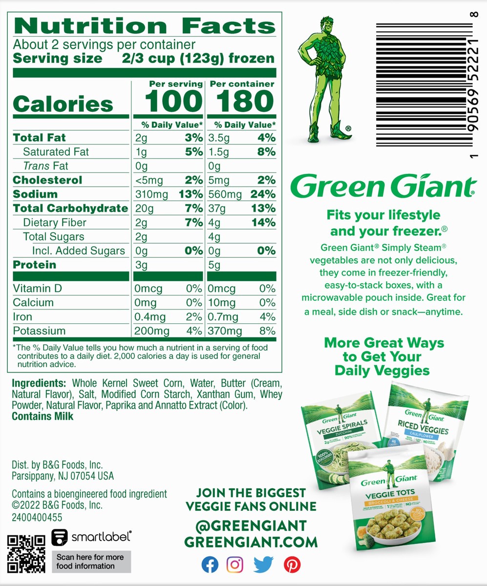 slide 6 of 8, Green Giant Simply Steam Niblets Corn & Butter Sauce, Lightly Sauced Frozen Vegetables, 8 OZ, 8 oz