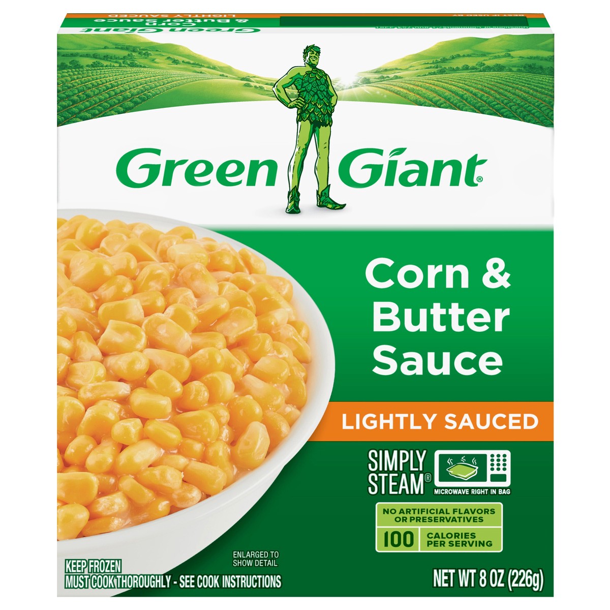 slide 1 of 8, Green Giant Simply Steam Corn & Butter Sauce, Lightly Sauced Frozen Vegetables, 8 OZ, 8 oz