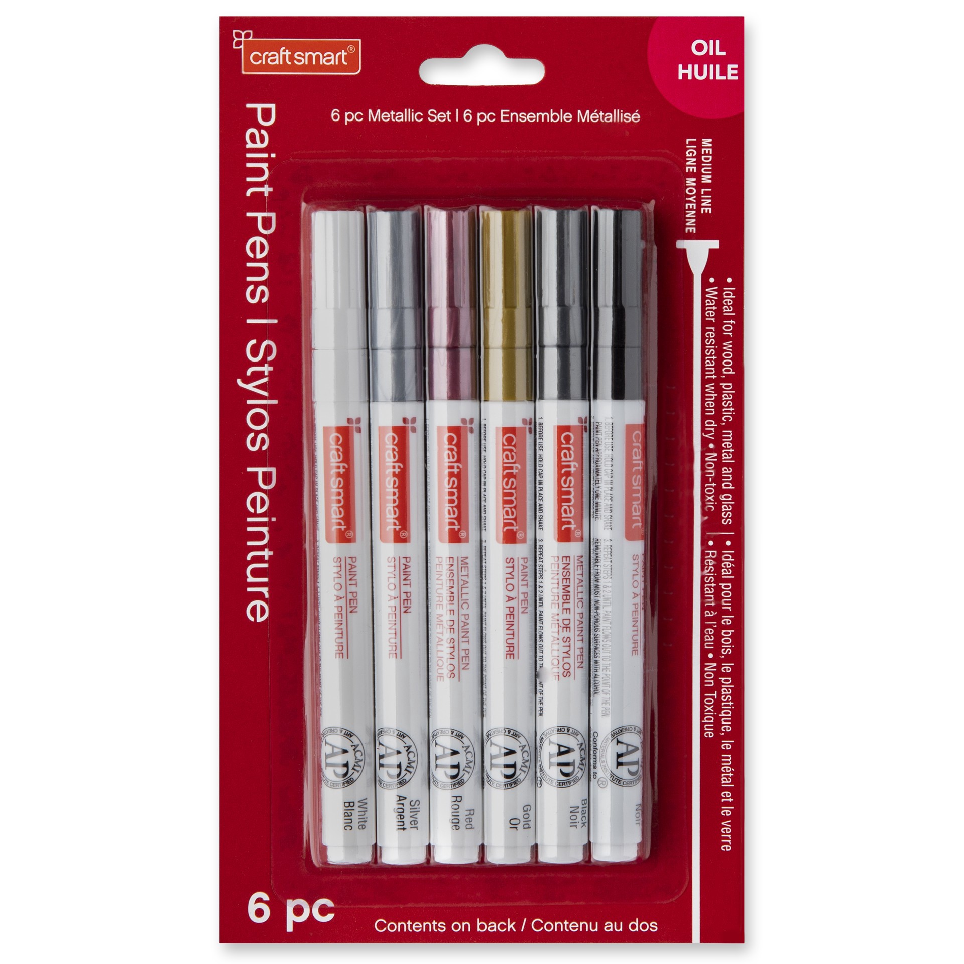 slide 4 of 4, Metallic Medium Line Paint Pen Set By Craft Smart, 6 ct