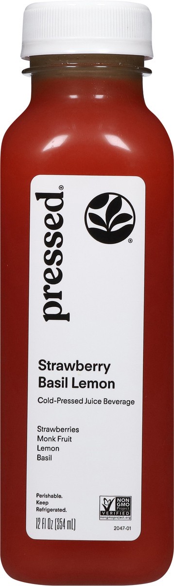 slide 4 of 13, Pressed Cold-Pressed Strawberry Basil Lemon Juice Beverage 12 fl oz, 12 fl oz