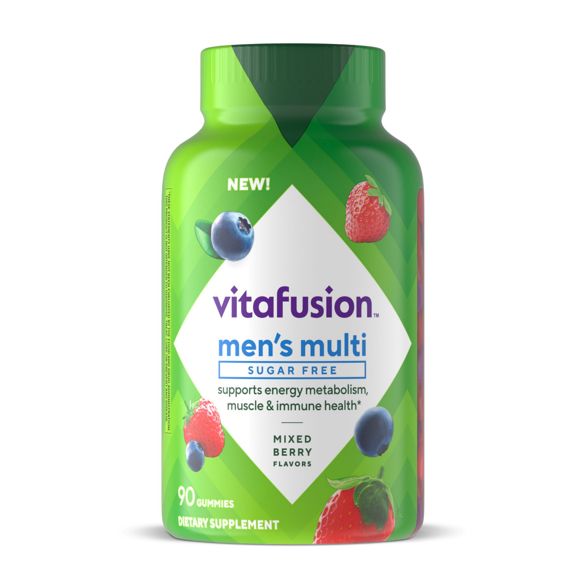 slide 1 of 2, vitafusion Sugar Free Men''s Multi Daily Gummy Multivitamins, Supports Energy Metabolism, Muscle and Immune Health (1), Mixed Berry Flavors, 90 Count, 90 ct
