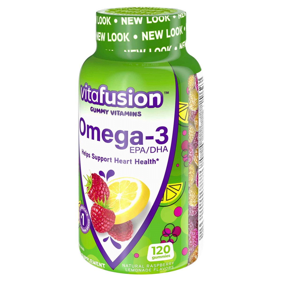 slide 3 of 5, vitafusion Omega-3 Gummy Vitamins, Heart Health Vitamins(1), Berry Lemonade Flavor, 120 Count, 120 ct