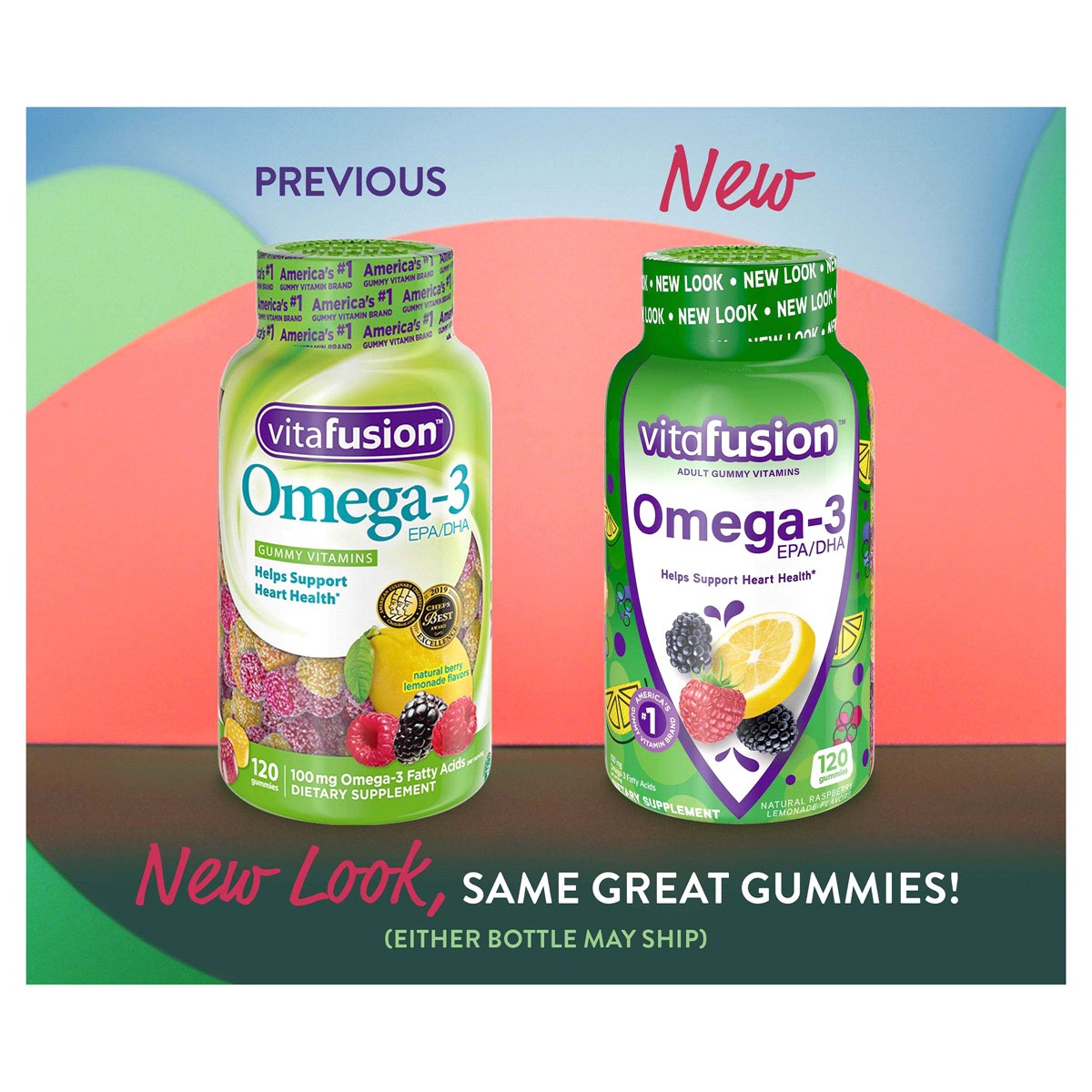 slide 5 of 5, vitafusion Omega-3 Gummy Vitamins, Heart Health Vitamins(1), Berry Lemonade Flavor, 120 Count, 120 ct