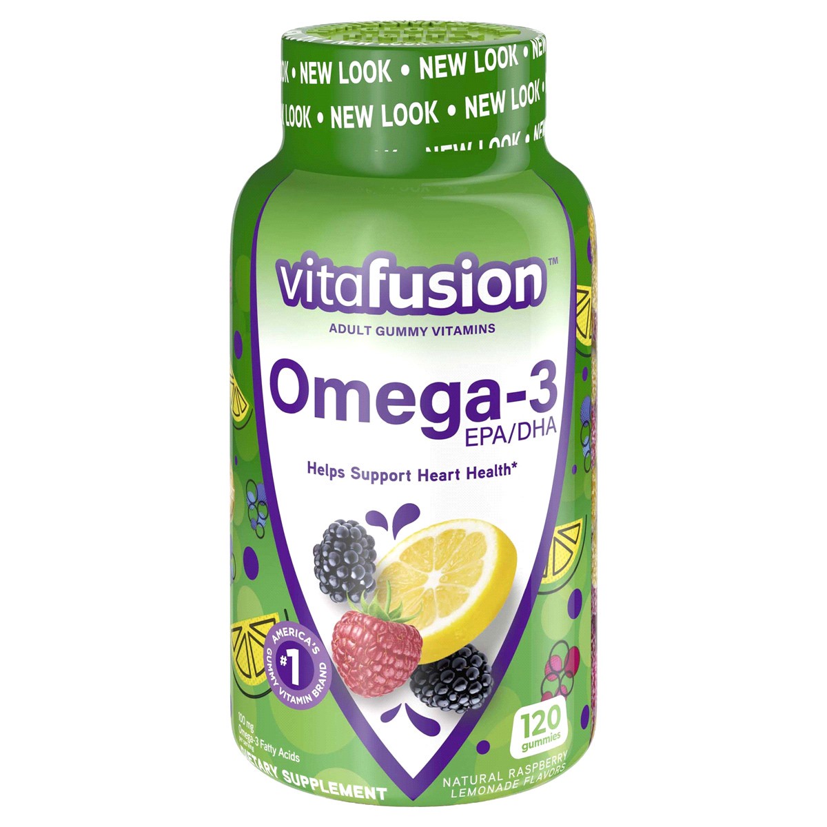slide 1 of 5, vitafusion Omega-3 Gummy Vitamins, Heart Health Vitamins(1), Berry Lemonade Flavor, 120 Count, 120 ct