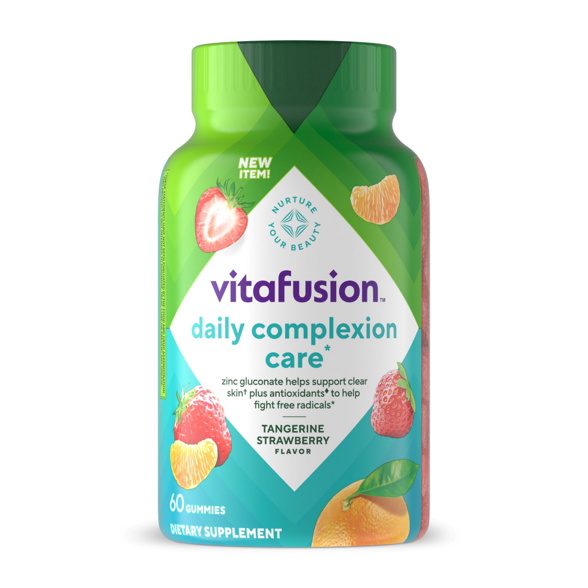 slide 1 of 2, vitafusion Daily Complexion Care (1), Beauty Supplement Helps Support Clear Skin (1) (2) with Zinc Gluconate, plus Vitamins E & C, Tangerine Strawberry Flavor, 60 Count, 60 ct