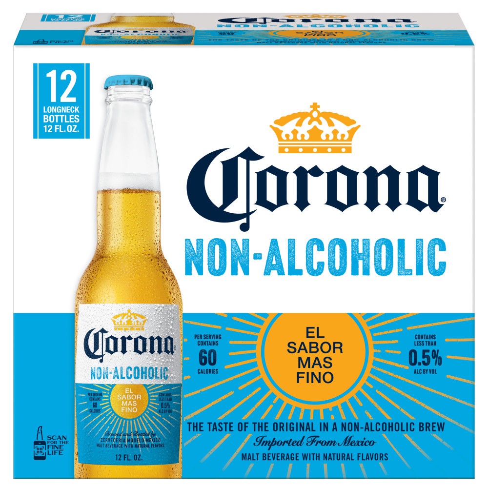 slide 1 of 7, Corona Non-Alcoholic Malt Beverage Mexican Brew, 12 Pk 12 Fl Oz , Less Than 0.5% Abv In Bottles - 12-12 Fz, 12 ct; 12 fl oz
