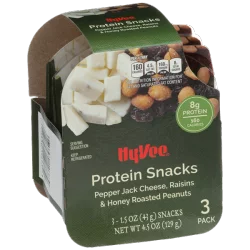 Hy-vee Pepper Jack Cheese, Raisins & Honey Roasted Peanuts Protein Snacks