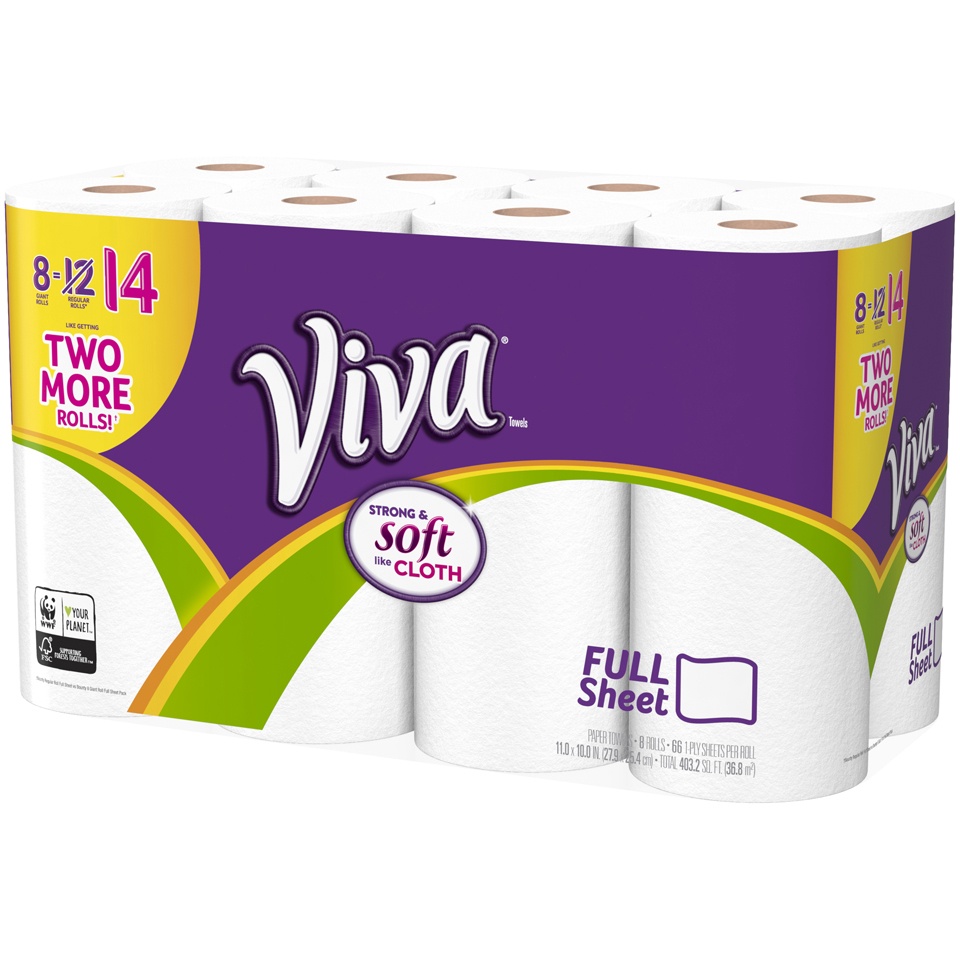 slide 3 of 3, Viva White Giant Paper Towels, 8 ct