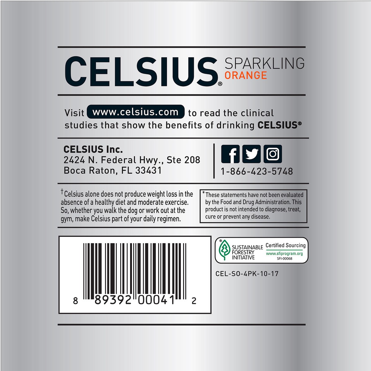 slide 2 of 7, CELSIUS Sparkling Orange 12 Fluid Ounce Sleek Can, 4 Count, 4 ct