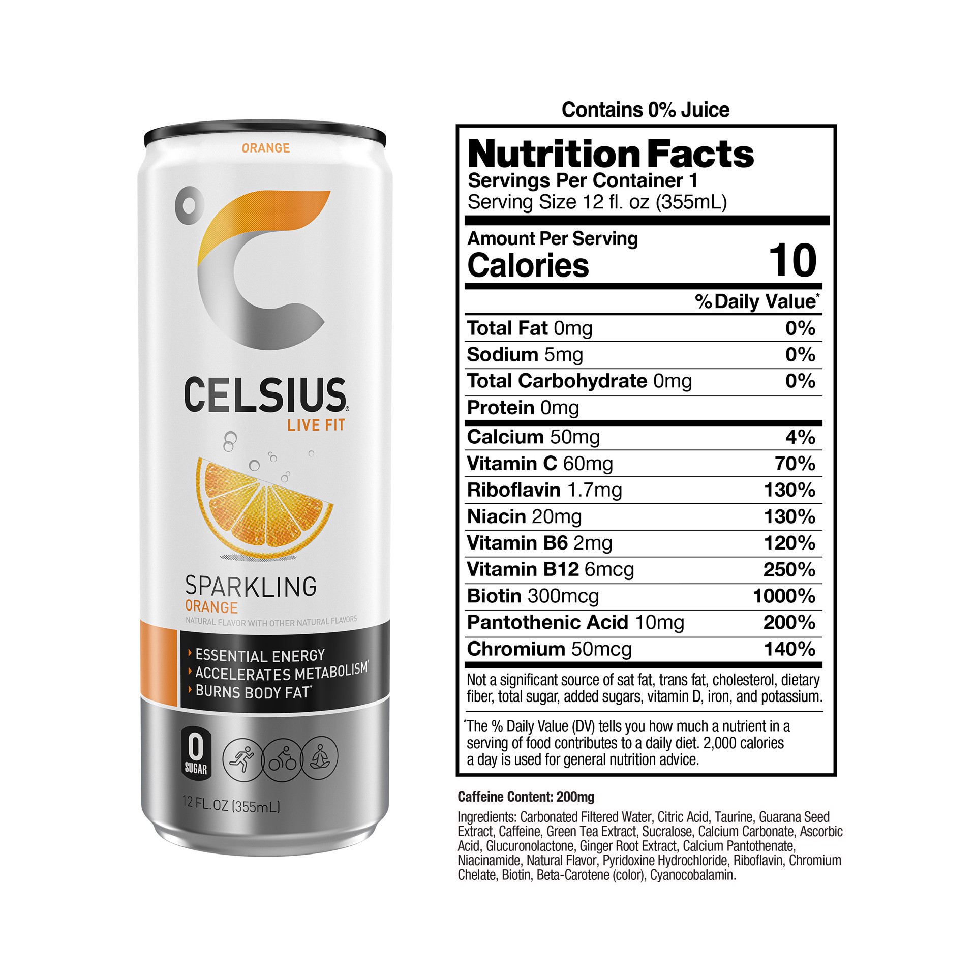 slide 2 of 4, CELSIUS Sparkling Orange, Functional Essential Energy Drink 12 Fl Oz (Pack of 4), 4 ct; 12 fl oz