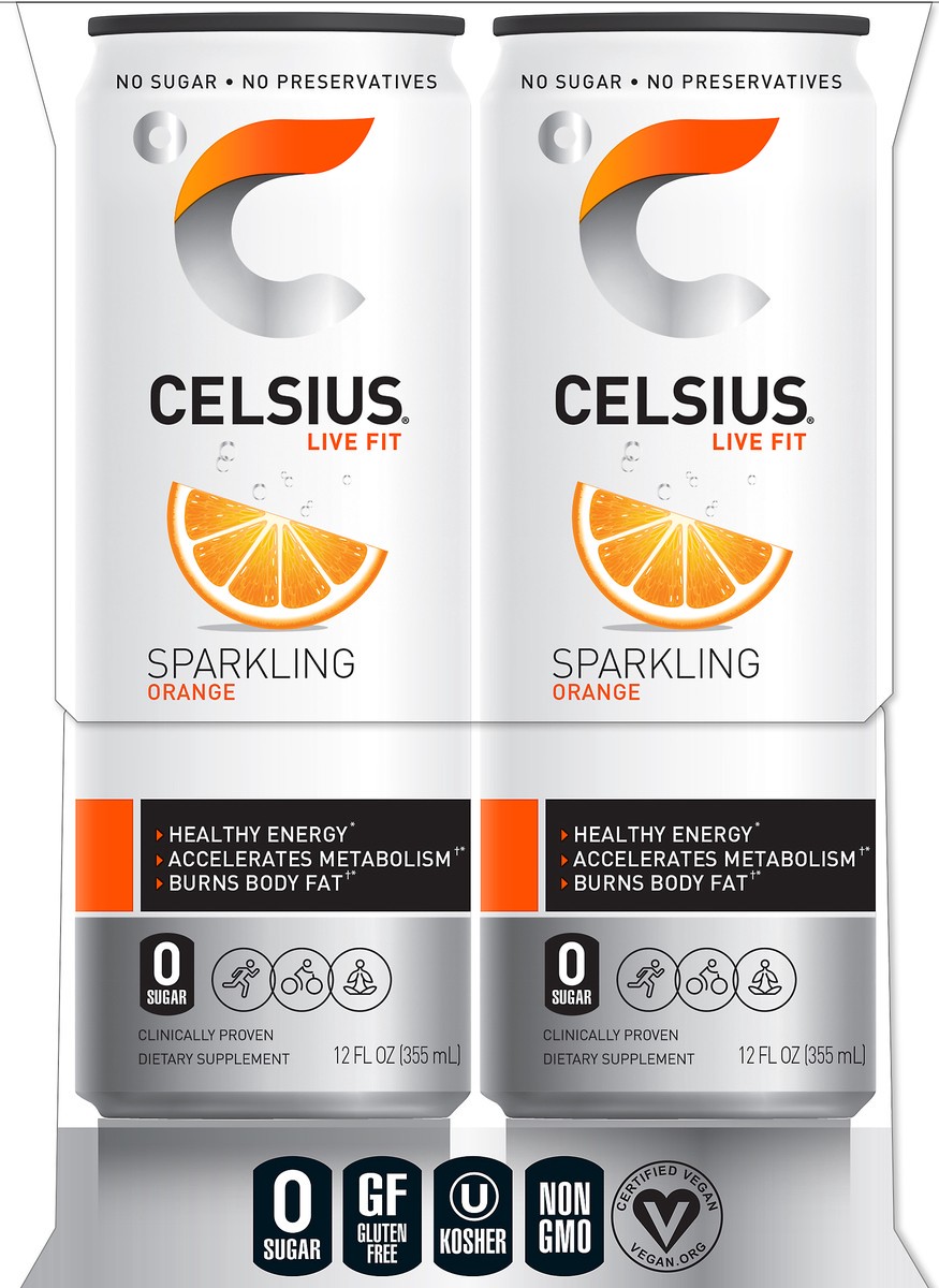 slide 6 of 7, CELSIUS Sparkling Orange 12 Fluid Ounce Sleek Can, 4 Count, 4 ct