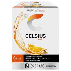 CELSIUS Sparkling Orange, Functional Energy Drink 12 Fl Oz (Pack of 4)