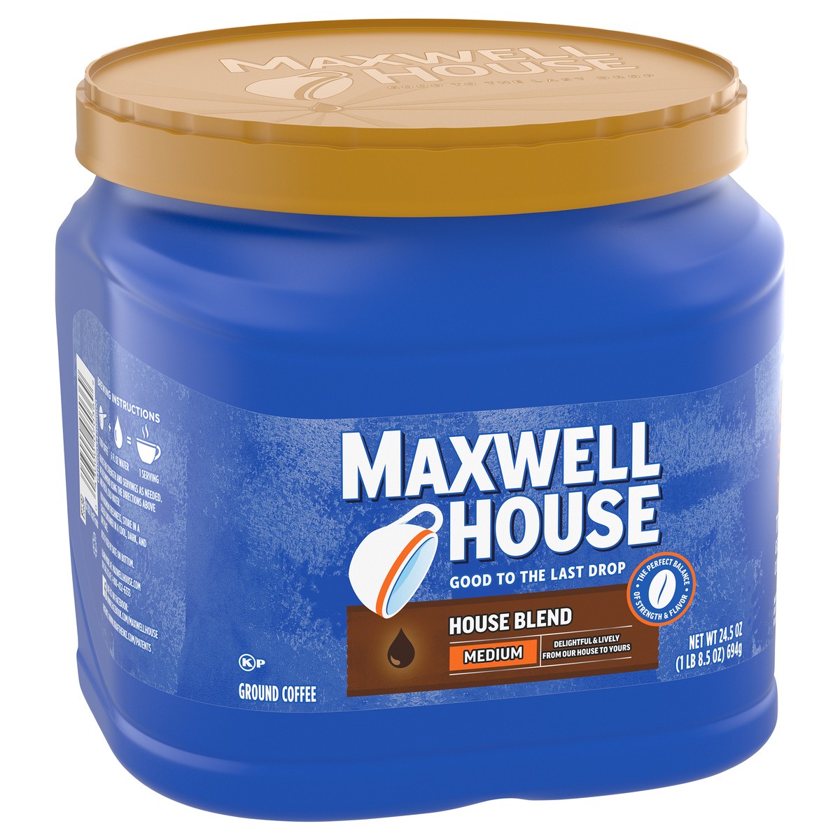 slide 9 of 9, Maxwell House House Blend Medium Roast Ground Coffee, 24.5 oz Canister, 24.5 oz