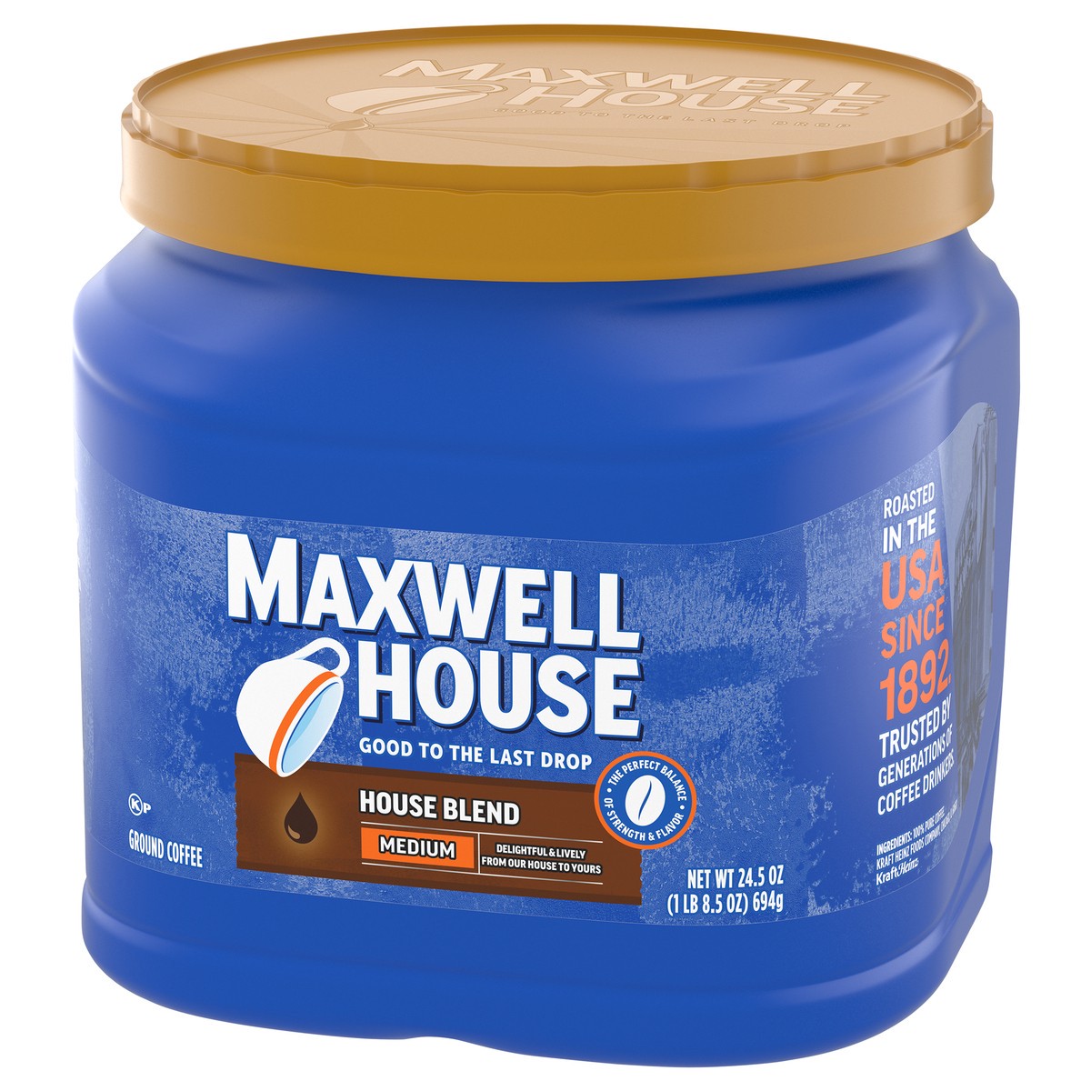 slide 3 of 9, Maxwell House House Blend Medium Roast Ground Coffee, 24.5 oz Canister, 24.5 oz