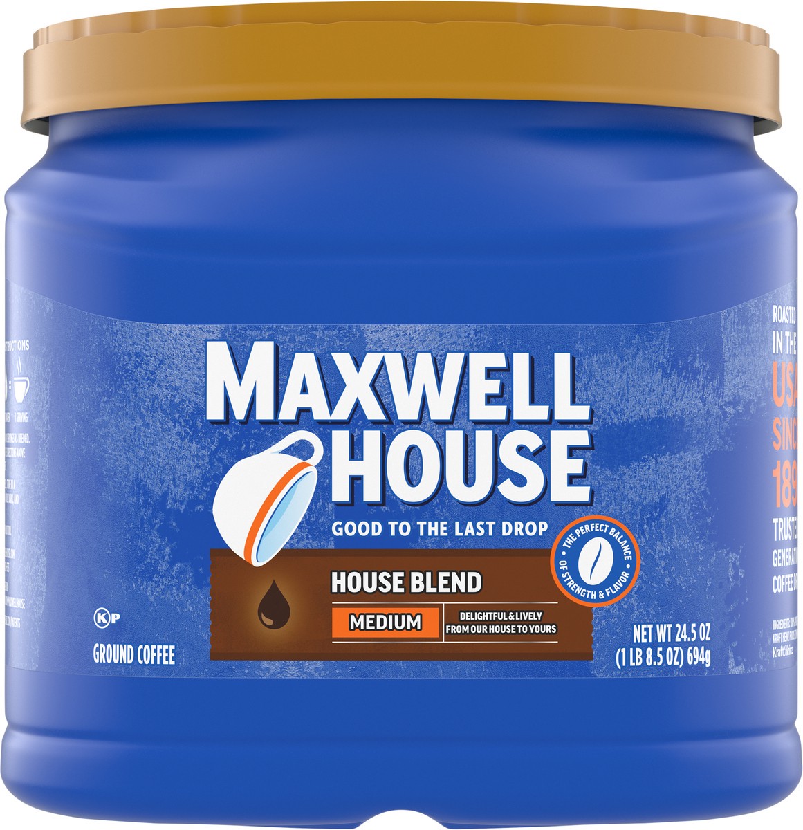 slide 8 of 9, Maxwell House House Blend Medium Roast Ground Coffee, 24.5 oz Canister, 24.5 oz